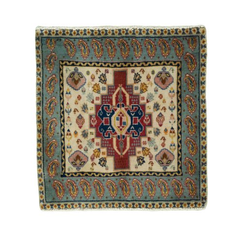 Full view of 2000s Shiraz rug from Iran / Persia, 60 × 57 cm in Beige tones