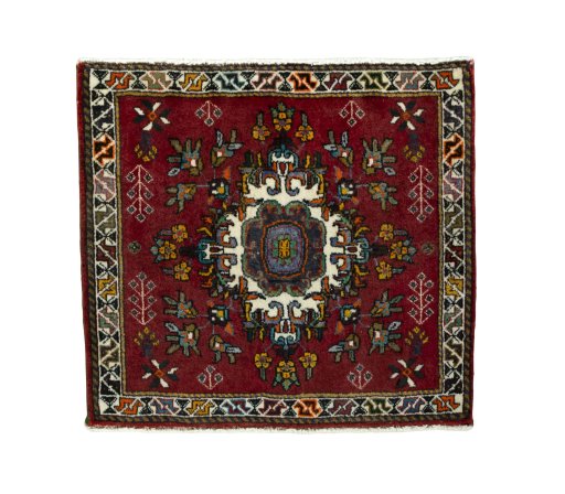 Full view of 2000s Shiraz rug from Iran / Persia, 60 × 66 cm in Red tones