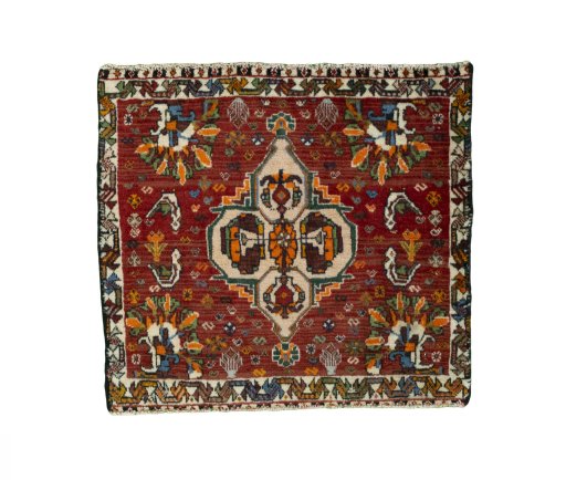 Full view of 2000s Shiraz rug from Iran / Persia, 50 × 55 cm in Red tones