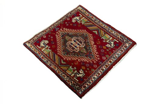 Close-up detail of 2000s Shiraz rug from Iran / Persia showing Wool weave