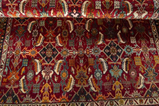 Full view of 2000s Shiraz rug from Iran / Persia, 247 × 160 cm in Red tones