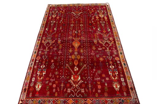 Surface texture of 2000s Shiraz rug with natural Wool and intricate pattern
