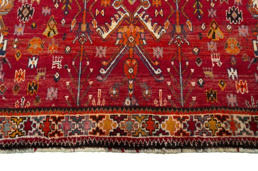 Full view of 2000s Shiraz rug from Iran / Persia, 238 × 140 cm in Red tones