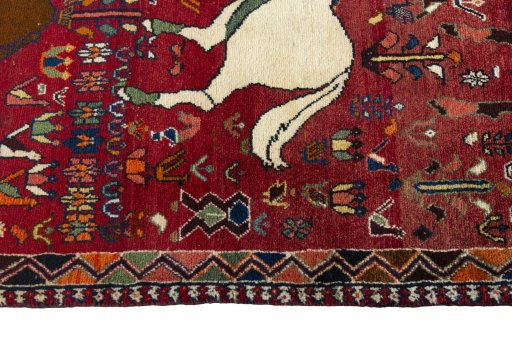 Close-up detail of 2000s Shiraz rug from Iran / Persia showing Wool weave
