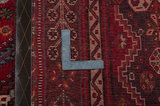 Close-up detail of 2000s Shiraz rug from Iran / Persia showing Wool weave