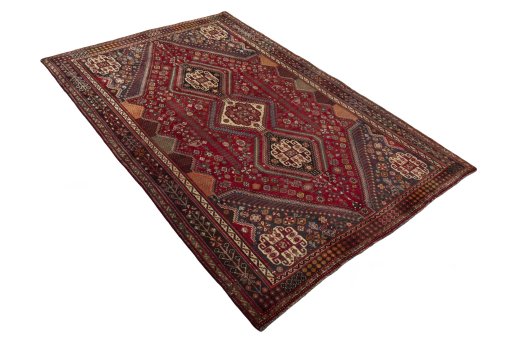 Close-up detail of 2000s Shiraz rug from Iran / Persia showing Wool weave