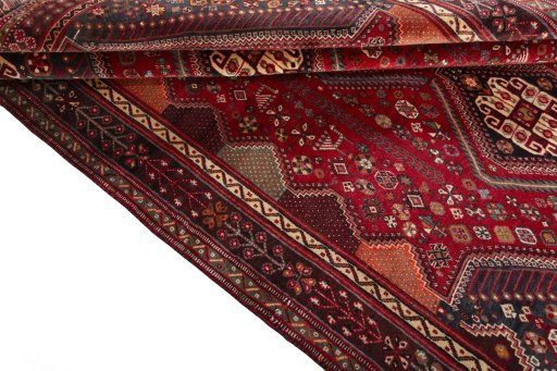 Full view of 2000s Shiraz rug from Iran / Persia, 265 × 176 cm in Red tones