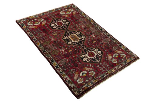 Close-up detail of 2000s Shiraz rug from Iran / Persia showing Wool weave