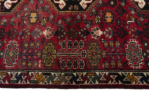 Close-up detail of 2000s Shiraz rug from Iran / Persia showing Wool weave
