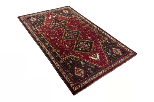 Close-up detail of 2000s Shiraz rug from Iran / Persia showing Wool weave