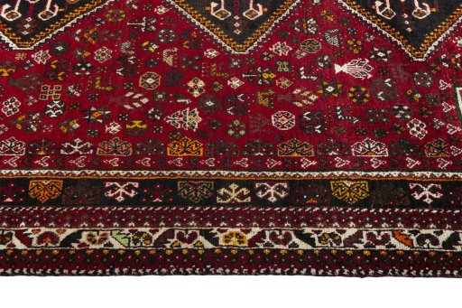 Close-up detail of 2000s Shiraz rug from Iran / Persia showing Wool weave