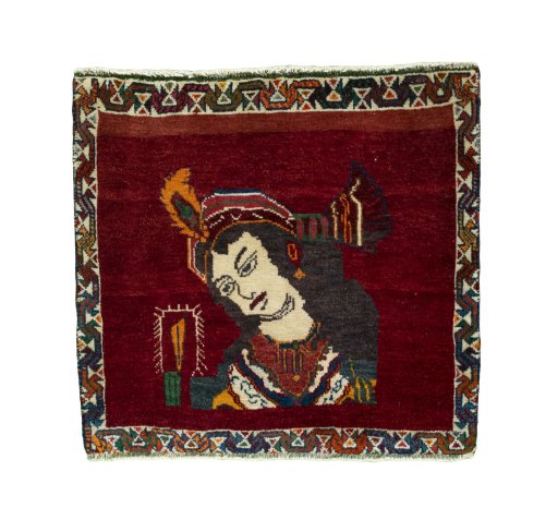Full view of 2000s Shiraz rug from Iran / Persia, 58 × 63 cm in Red tones