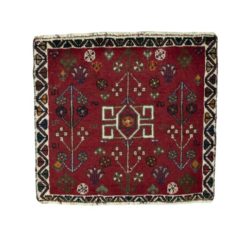 Full view of 2000s Shiraz rug from Iran / Persia, 55 × 60 cm in Red tones
