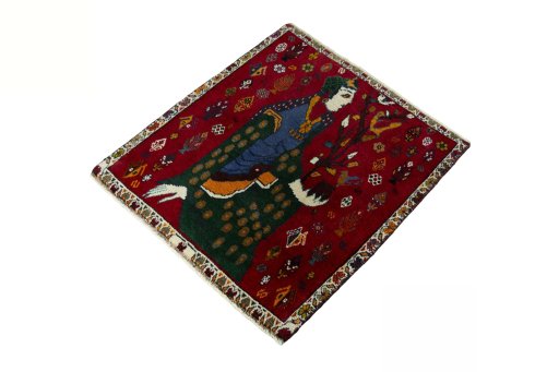 Corner detail of 2000s Shiraz rug showing border pattern and Wool pile