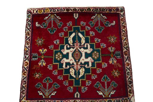 Surface texture of 2000s Shiraz rug with natural Wool and intricate pattern
