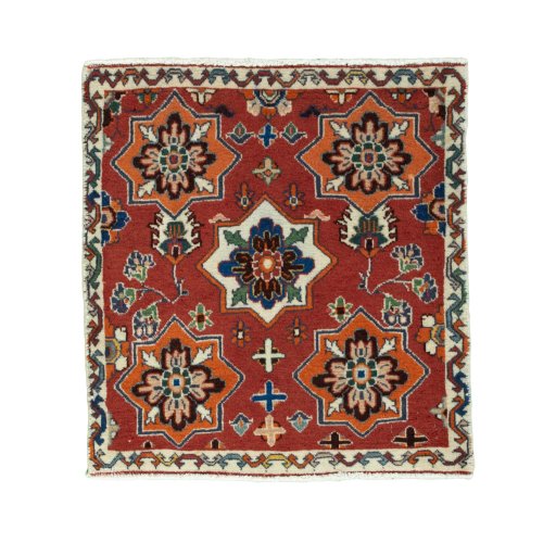 Full view of 2000s Shiraz rug from Iran / Persia, 60 × 57 cm in Red tones