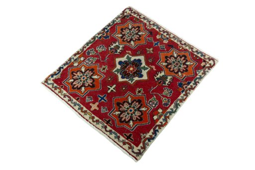 Corner detail of 2000s Shiraz rug showing border pattern and Wool pile
