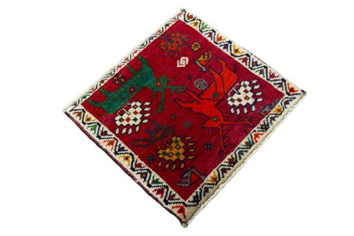 Close-up detail of 2000s Shiraz rug from Iran / Persia showing Wool weave