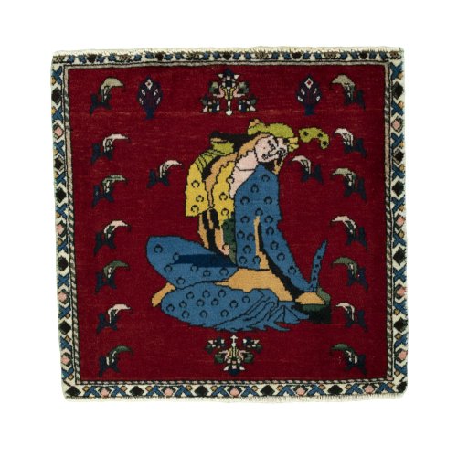 Full view of 2000s Shiraz rug from Iran / Persia, 60 × 61 cm in Red tones
