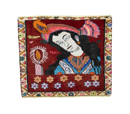 Full view of 2000s Shiraz rug from Iran / Persia, 45 × 52 cm in Red tones