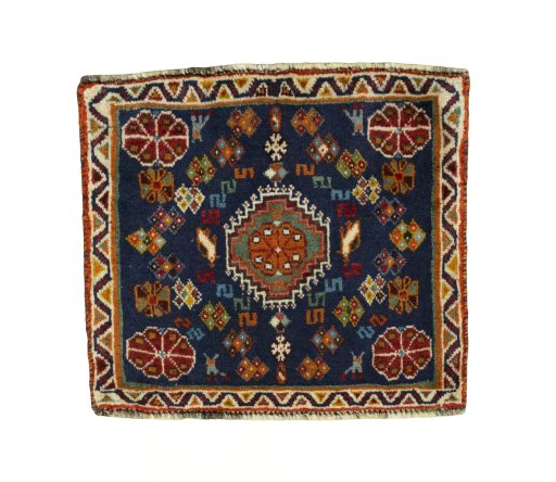 Full view of 2000s Shiraz rug from Iran / Persia, 50 × 56 cm in Blue tones