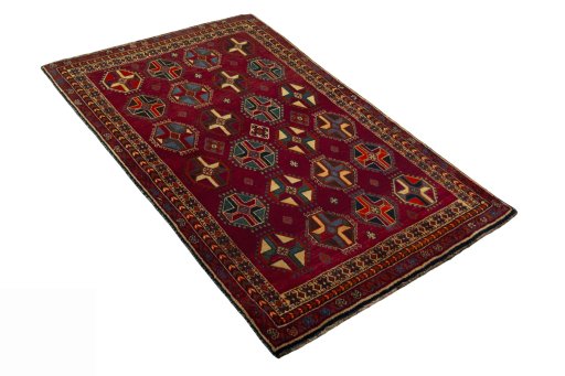 Close-up detail of 2000s Shiraz rug from Iran / Persia showing Wool weave