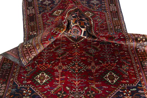 Close-up detail of 2000s Shiraz rug from Iran / Persia showing Wool weave