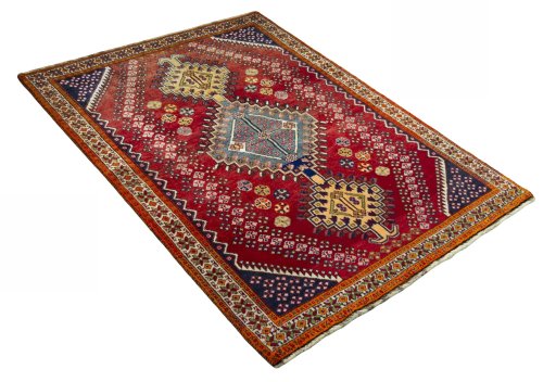 Close-up detail of 2000s Shiraz rug from Iran / Persia showing Wool weave