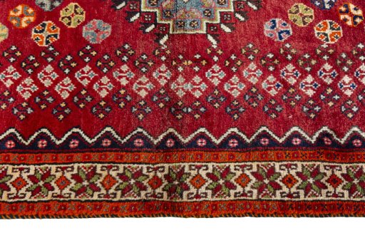 Close-up detail of 2000s Shiraz rug from Iran / Persia showing Wool weave