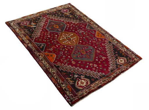 Close-up detail of 2000s Shiraz rug from Iran / Persia showing Wool weave