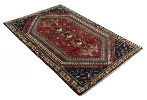 Close-up detail of 2000s Shiraz rug from Iran / Persia showing Wool weave