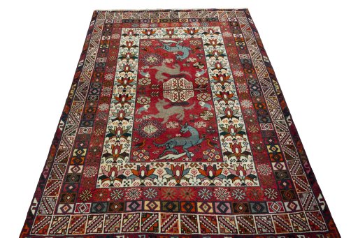 Surface texture of 2000s Shiraz rug with natural Wool and intricate pattern