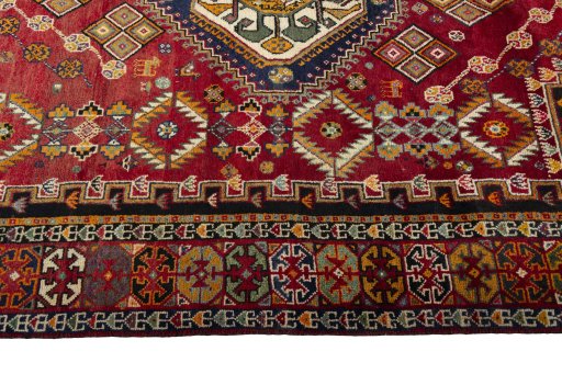Full view of New Shiraz rug from Iran / Persia, 283 × 161 cm in Red tones