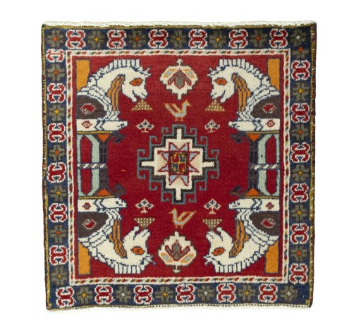 Full view of 2000s Shiraz rug from Iran / Persia, 65 × 64 cm in Red tones