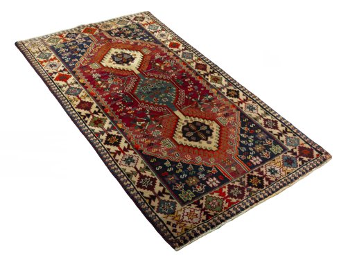 Close-up detail of 2000s Shiraz rug from Iran / Persia showing Wool weave