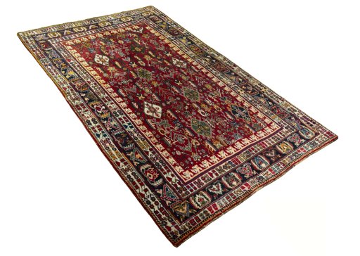 Close-up detail of 2000s Shiraz rug from Iran / Persia showing Wool weave