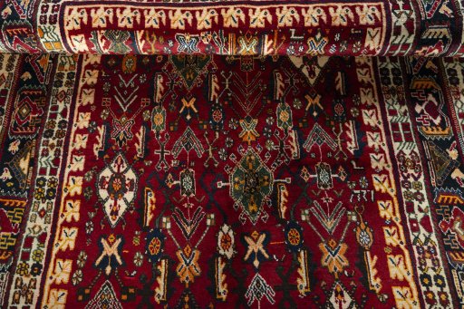 Full view of 2000s Shiraz rug from Iran / Persia, 260 × 159 cm in Red tones