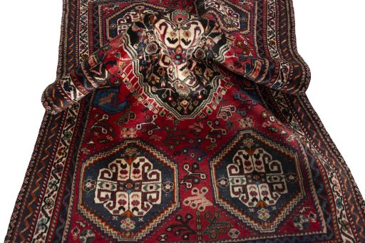 Close-up detail of 2000s Shiraz rug from Iran / Persia showing Wool weave
