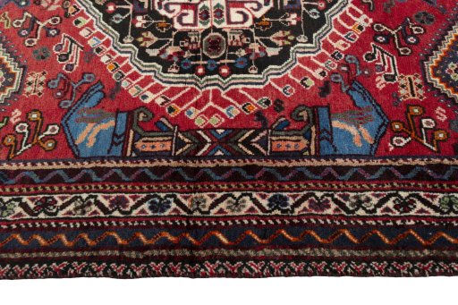 Full view of 2000s Shiraz rug from Iran / Persia, 168 × 115 cm in Red tones