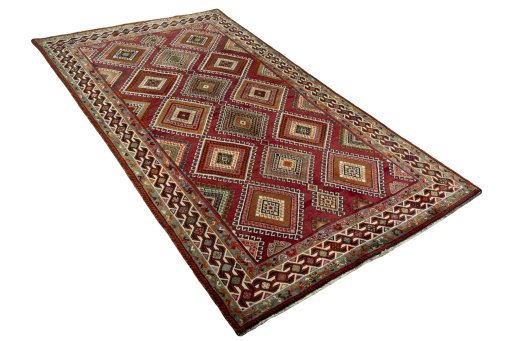 Close-up detail of 2000s Shiraz rug from Iran / Persia showing Wool weave