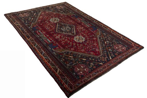 Close-up detail of 1970s Shiraz rug from Iran / Persia showing Wool weave