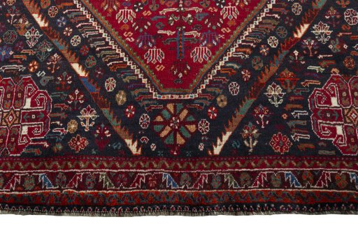 Close-up detail of 1970s Shiraz rug from Iran / Persia showing Wool weave
