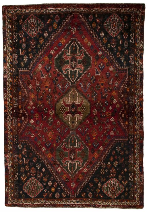 Full view of 2000s Shiraz rug from Iran / Persia, 167 × 116 cm in Red tones