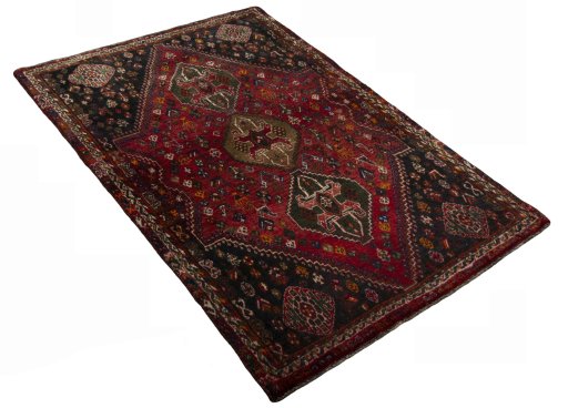 Close-up detail of 2000s Shiraz rug from Iran / Persia showing Wool weave