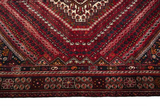 Full view of 2000s Shiraz rug from Iran / Persia, 284 × 200 cm in Red tones