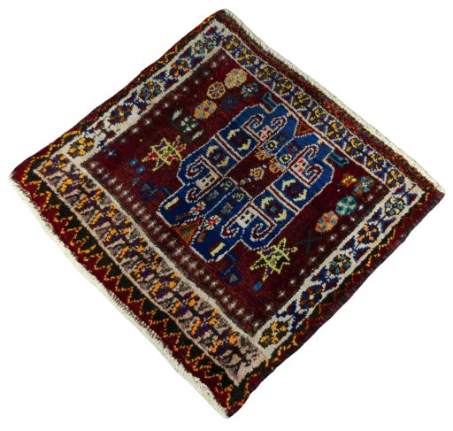 Corner detail of 2000s Shiraz rug showing border pattern and Wool pile