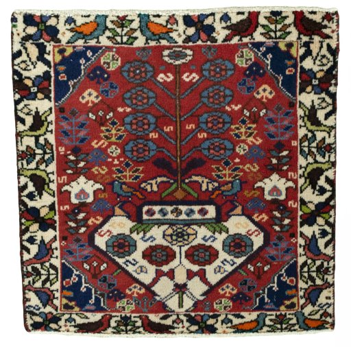 Full view of 2000s Shiraz rug from Iran / Persia, 62 × 62 cm in Red tones