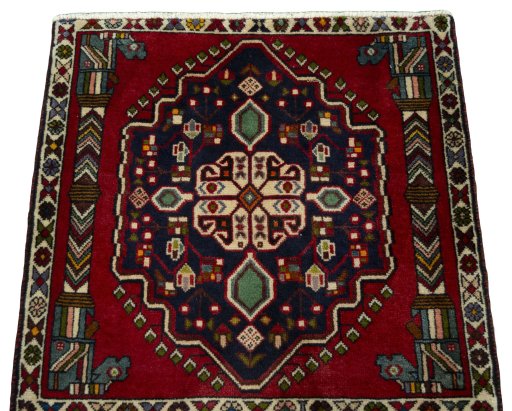 Surface texture of 2000s Shiraz rug with natural Wool and intricate pattern
