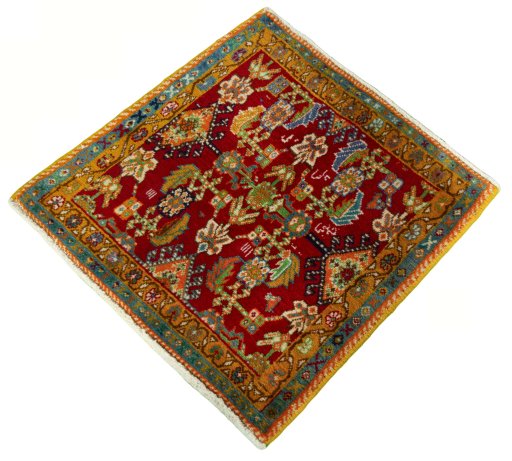 Corner detail of 2000s Shiraz rug showing border pattern and Wool pile