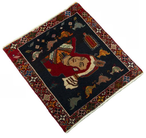 Close-up detail of 2000s Shiraz rug from Iran / Persia showing Wool weave
